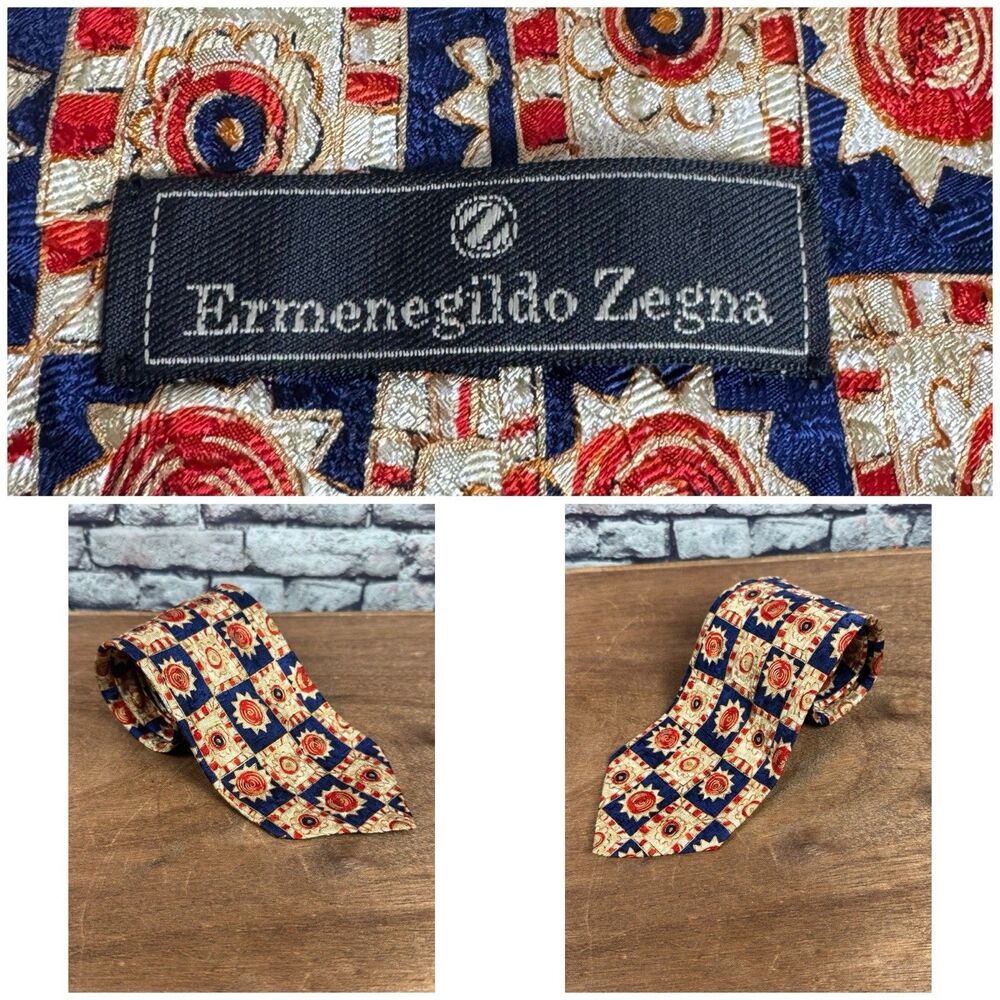 Ermenegildo Zegna Tie Sunburst Block Geometric Fun Silk Italy 57"